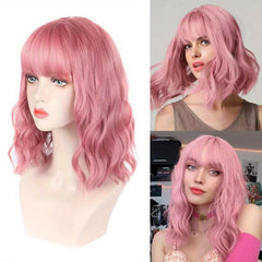 Short Curly Wig High Temp Fiber Synthetic Wig Head Set With Bangs