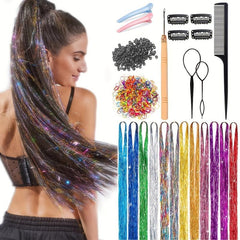 12 Colors Hair Tinsel Kit with Tools - Glitter Tinsel Extensions