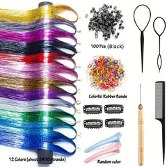 12 Colors Hair Tinsel Kit with Tools - Glitter Tinsel Extensions