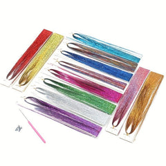 Y2K Tinsel Hair Extension 12 Color Set Sparkle Glitter Rainbow Hair Extensions