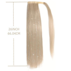 66cm Long Straight Ponytail Wrap Around Hair Extensions with Tinsel