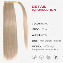 66cm Long Straight Ponytail Wrap Around Hair Extensions with Tinsel