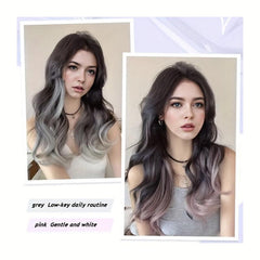 Ombre Long Wavy Hair Pieces Synthetic Clip In Hair Extensions