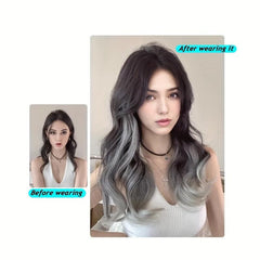 Ombre Long Wavy Hair Pieces Synthetic Clip In Hair Extensions