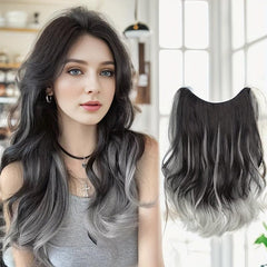 Ombre Long Wavy Hair Pieces Synthetic Clip In Hair Extensions