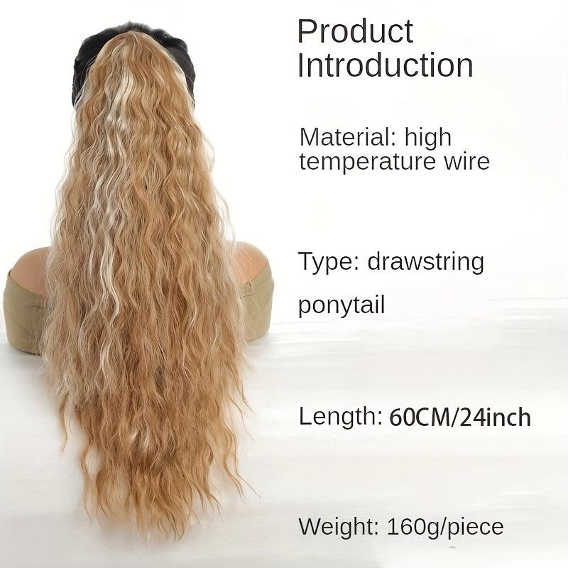 60 96 cm Long Curly Wavy Ponytail Extensions Drawstring Synthetic Hair for Women
