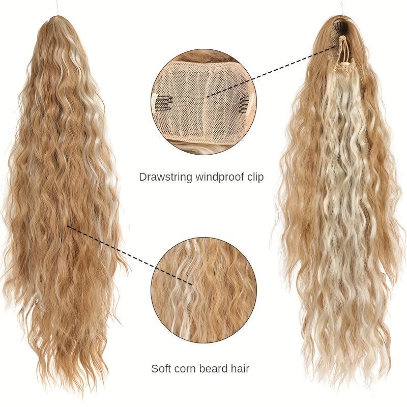 60 96 cm Long Curly Wavy Ponytail Extensions Drawstring Synthetic Hair for Women