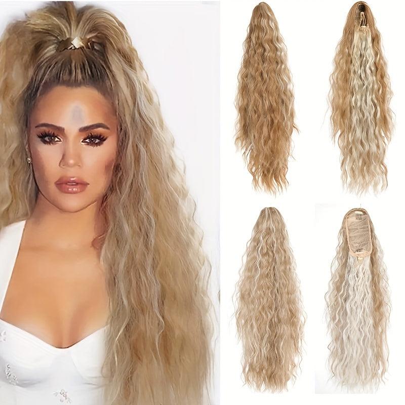 60 96 cm Long Curly Wavy Ponytail Extensions Drawstring Synthetic Hair for Women