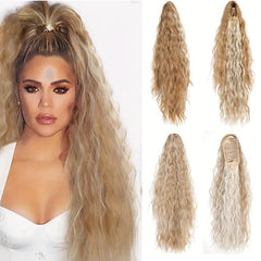 60 96 cm Long Curly Wavy Ponytail Extensions Drawstring Synthetic Hair for Women