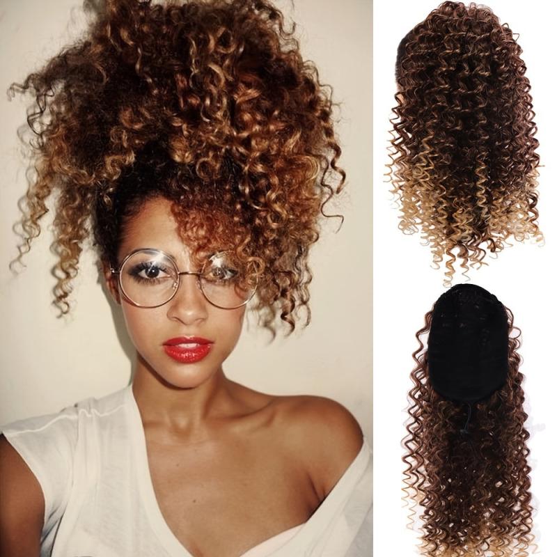 Ombre Curly Ponytail Extension for Women Synthetic Fiber Drawstring Hairpiece