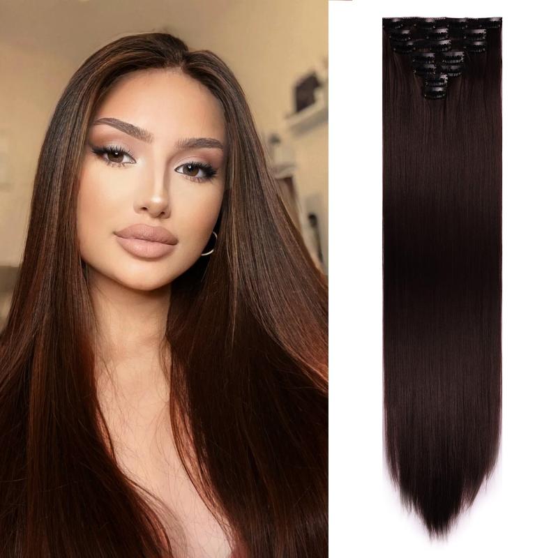 60-96cm Straight Hair Extensions 7Pcs Set Heat Resistant Synthetic Hairpieces
