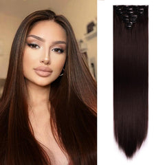 60-96cm Straight Hair Extensions 7Pcs Set Heat Resistant Synthetic Hairpieces