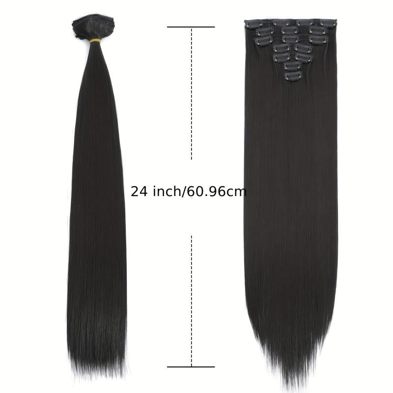 60-96cm Straight Hair Extensions 7Pcs Set Heat Resistant Synthetic Hairpieces