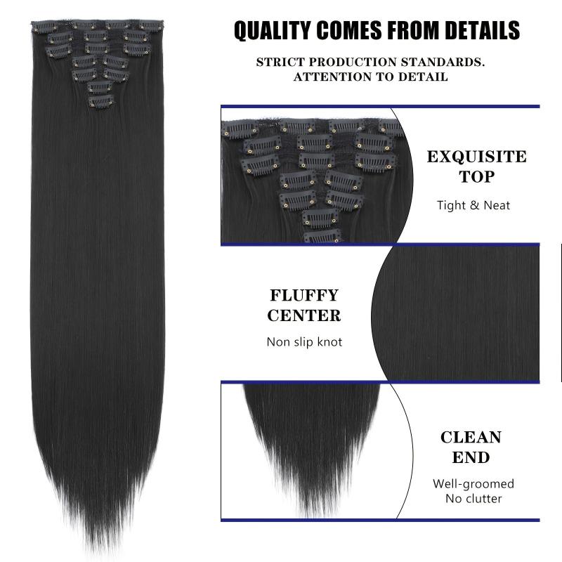 60-96cm Straight Hair Extensions 7Pcs Set Heat Resistant Synthetic Hairpieces