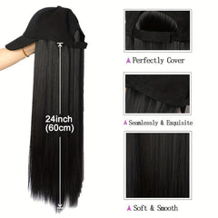 Long Straight Hair Hat Wigs 60 96 Cm With Baseball Cap Synthetic For Women