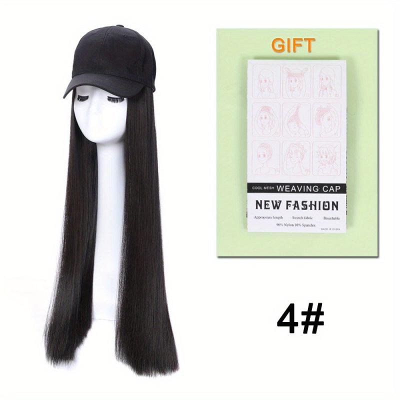 Long Straight Hair Hat Wigs 60 96 Cm With Baseball Cap Synthetic For Women