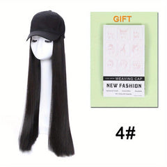 Long Straight Hair Hat Wigs 60 96 Cm With Baseball Cap Synthetic For Women