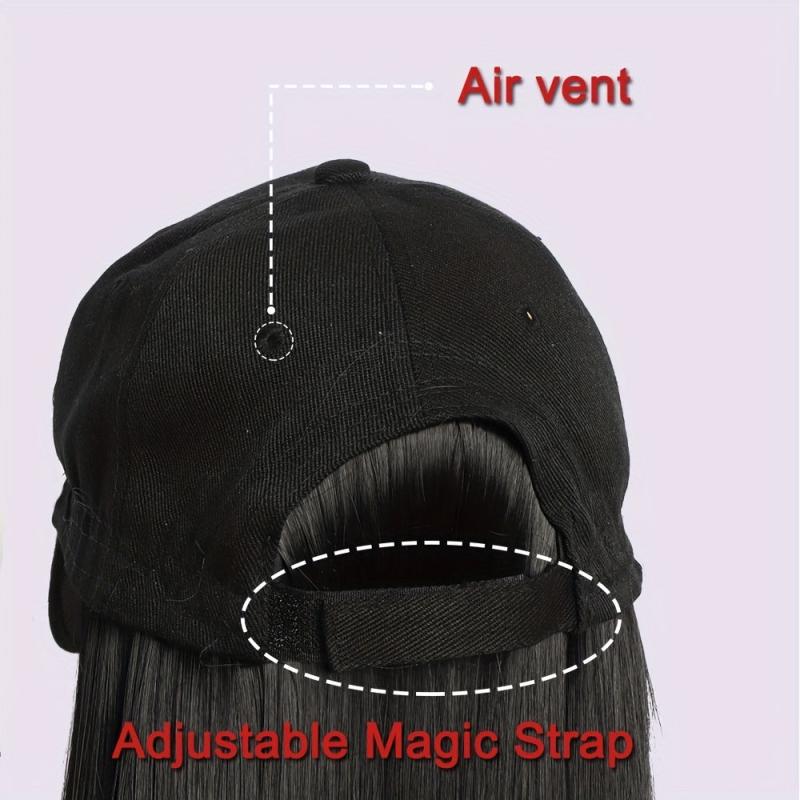 Long Straight Hair Hat Wigs 60 96 Cm With Baseball Cap Synthetic For Women