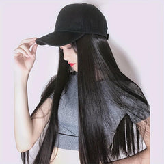 Long Straight Hair Hat Wigs 60 96 Cm With Baseball Cap Synthetic For Women