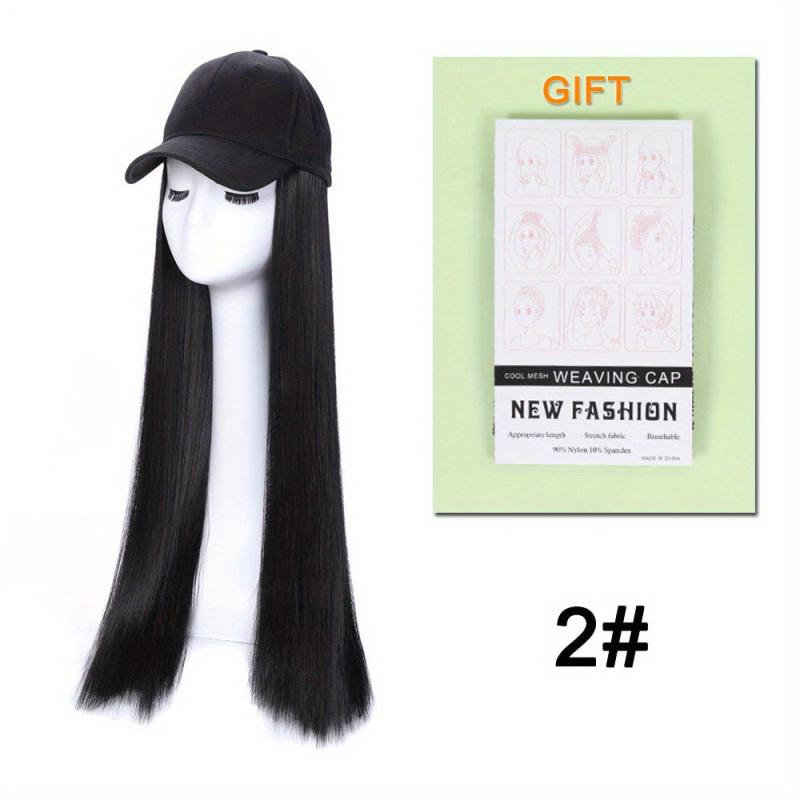 Long Straight Hair Hat Wigs 60 96 Cm With Baseball Cap Synthetic For Women