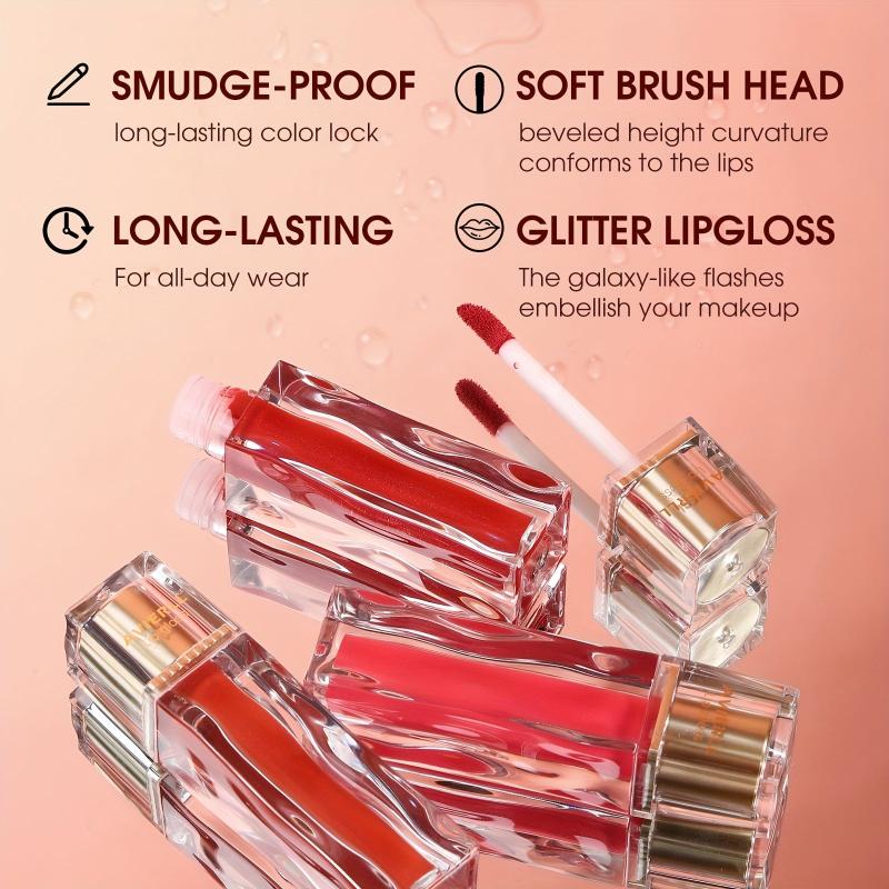 8-Piece Glitter Lip Gloss Set Waterproof Non Stick Cup Lip Glaze
