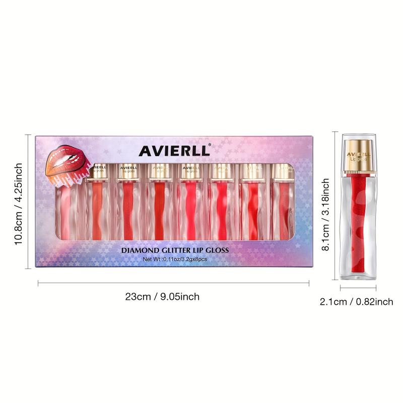8-Piece Glitter Lip Gloss Set Waterproof Non Stick Cup Lip Glaze