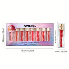 8-Piece Glitter Lip Gloss Set Waterproof Non Stick Cup Lip Glaze