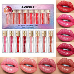 8-Piece Glitter Lip Gloss Set Waterproof Non Stick Cup Lip Glaze