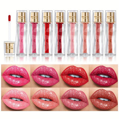 8-Piece Glitter Lip Gloss Set Waterproof Non Stick Cup Lip Glaze