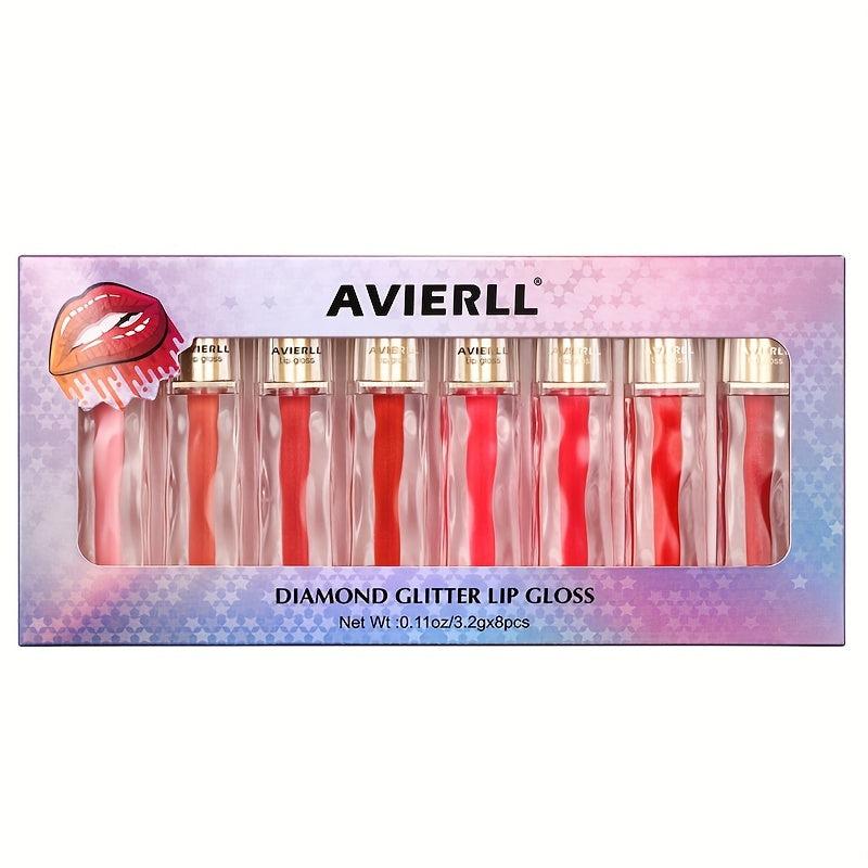 8-Piece Glitter Lip Gloss Set Waterproof Non Stick Cup Lip Glaze