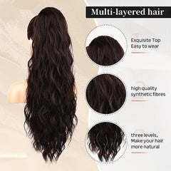 Long Curly Wavy Water Wave Ponytail Extensions Drawstring Ponytail