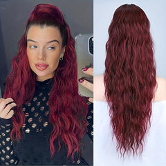 Long Curly Wavy Water Wave Ponytail Extensions Drawstring Ponytail