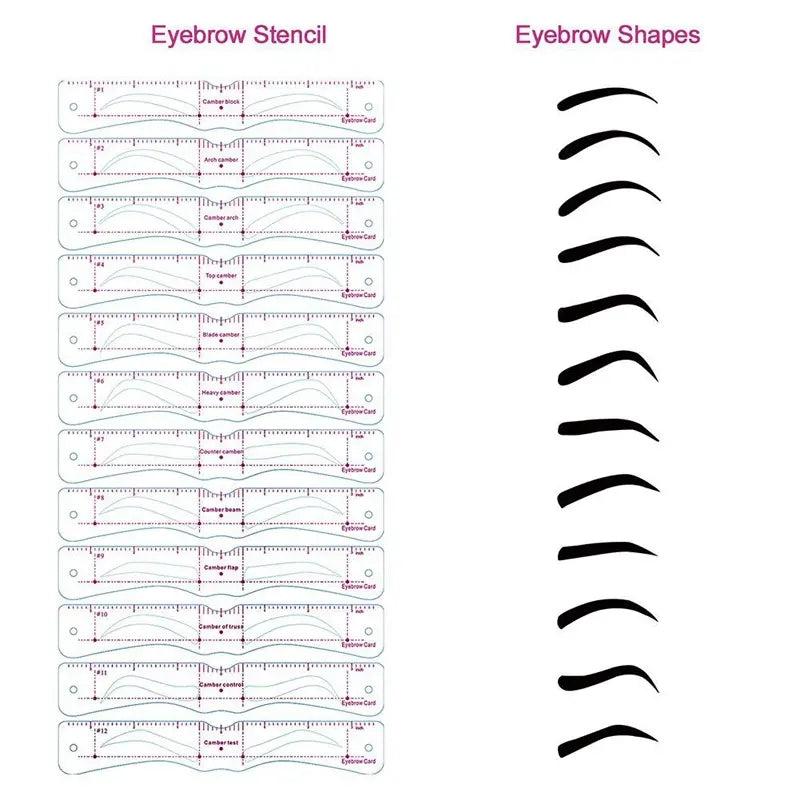 Eyebrow Stencils 12PCS Kit Reusable Template With Strap 3 Minutes Makeup Tools