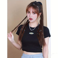 Box Braids Ponytail With Ribbon Tie Extensions Natural Look