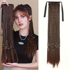 Box Braids Ponytail With Ribbon Tie Extensions Natural Look