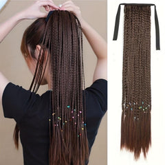Box Braids Ponytail With Ribbon Tie Extensions Natural Look