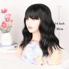 Water Wave Hairpiece Clip In Topper with Bangs