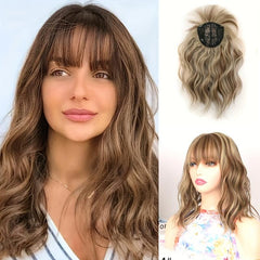 Water Wave Hairpiece Clip In Topper with Bangs