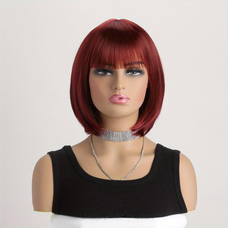 Short Straight Bob Wigs With Bangs Synthetic Heat Resistant Hair Wig