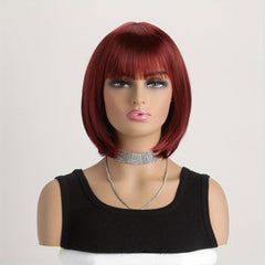 Short Straight Bob Wigs With Bangs Synthetic Heat Resistant Hair Wig
