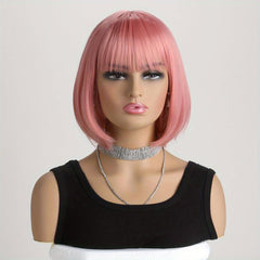 Short Straight Bob Wigs With Bangs Synthetic Heat Resistant Hair Wig