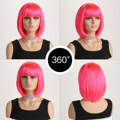 Short Straight Bob Wigs With Bangs Synthetic Heat Resistant Hair Wig