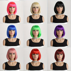 Short Straight Bob Wigs With Bangs Synthetic Heat Resistant Hair Wig