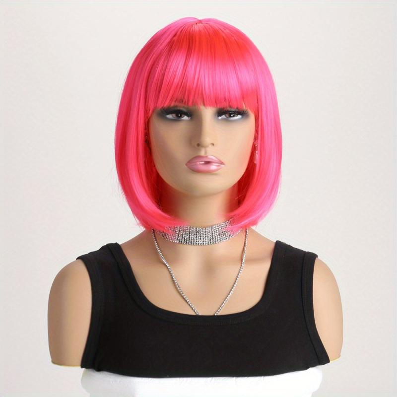 Short Straight Bob Wigs With Bangs Synthetic Heat Resistant Hair Wig