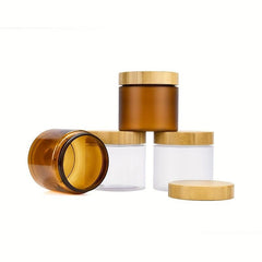 1pc Frosted PET Cosmetic Cream Jar Bottle with Bamboo Lids