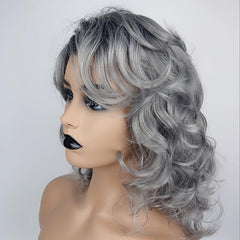 Grey Shoulder Length Curly Wigs Halloween Costume Party Synthetic Fiber Wigs
