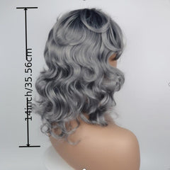 Grey Shoulder Length Curly Wigs Halloween Costume Party Synthetic Fiber Wigs