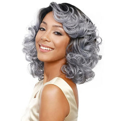 Grey Shoulder Length Curly Wigs Halloween Costume Party Synthetic Fiber Wigs