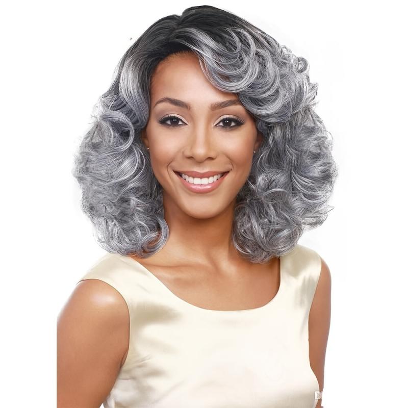 Grey Shoulder Length Curly Wigs Halloween Costume Party Synthetic Fiber Wigs
