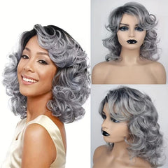 Grey Shoulder Length Curly Wigs Halloween Costume Party Synthetic Fiber Wigs